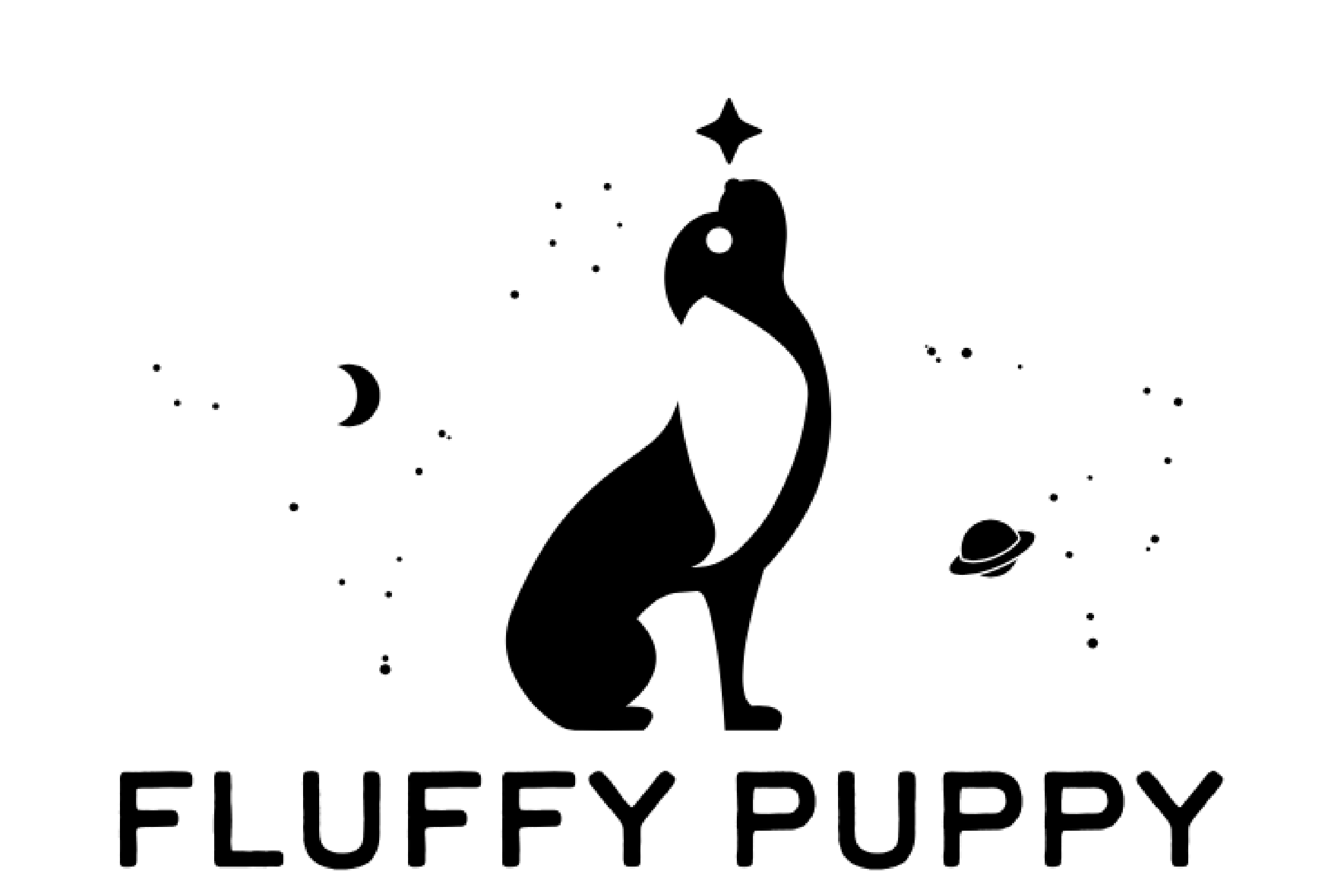 Dit is het logo van Trimsalon Fluffy Puppy. Er staat een cavalier op afgebeeld met daaronder de naam 'Fluffy Puppy'
